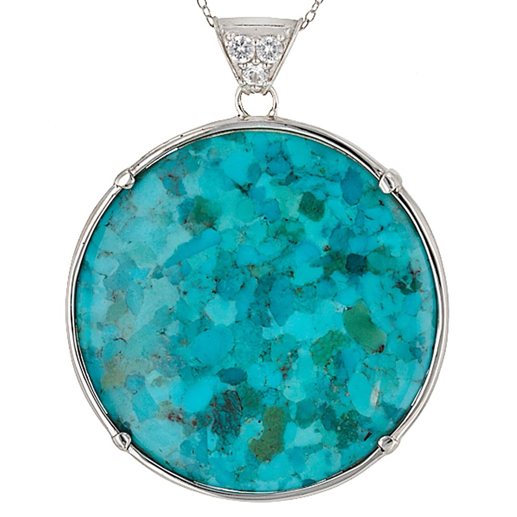 Turquoise And Abalone Sterling Silver Reversible Pendant And Chain